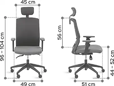 Schéma dimensionnel du produit FAUTEUIL SCOTTY SYNCHRONE NOIR/NOIR DOSSIER TISSUS AVEC APPUI-TÊTE