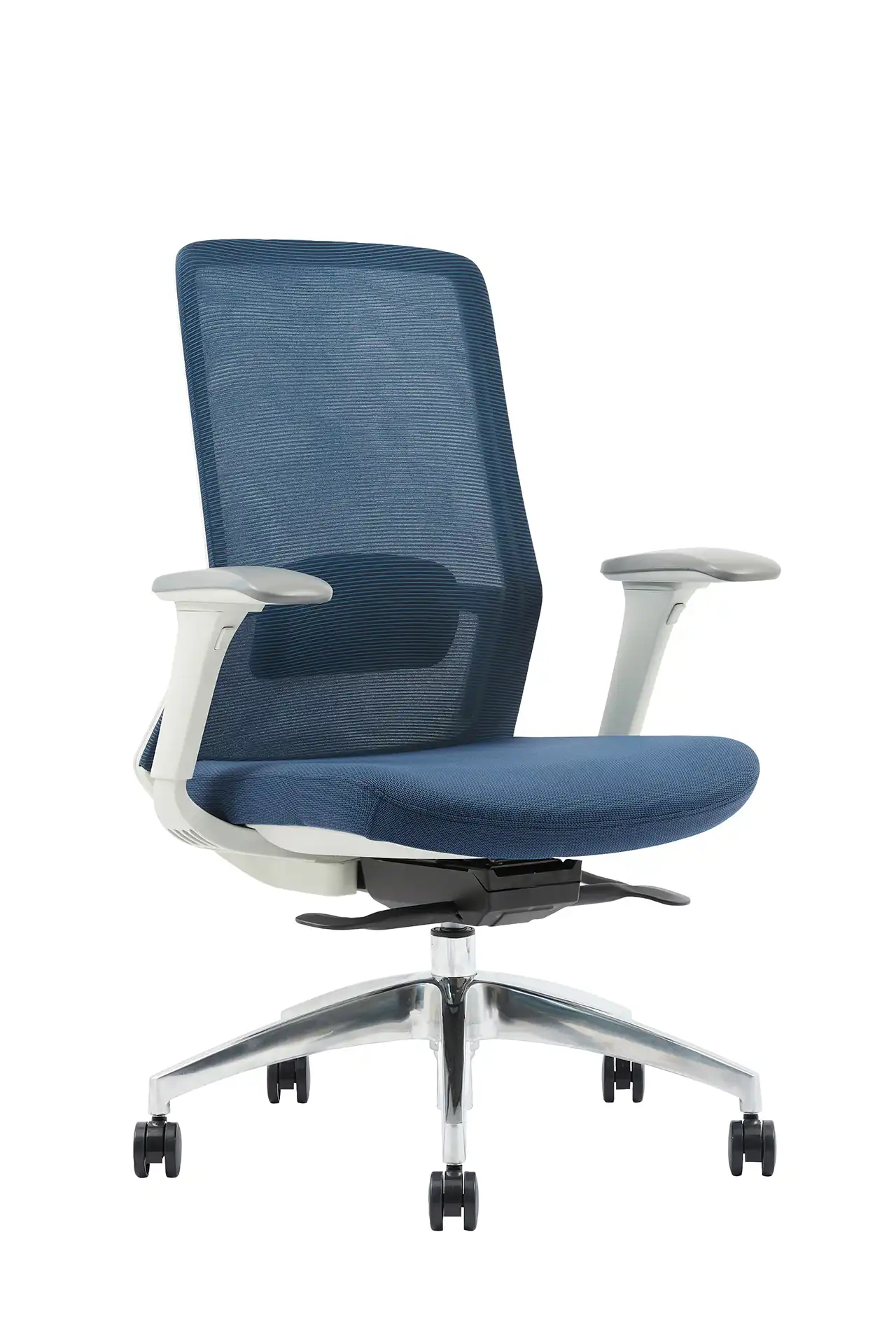 Photo du produit FAUTEUIL POLAR SYNCH CORPS GR/CLAIR, ASS ET DOSS BLEU, PIEDS ALU